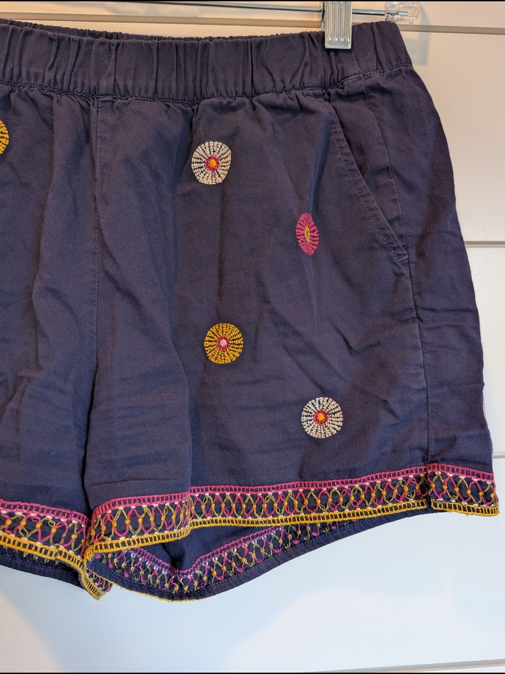 Madewell Embroidered cotton Shorts Elastic Waist Midnight Blue Boho Size XS - Picture 3 of 11
